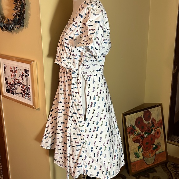 BODEN Size 12 R Wrap-Dress VNeck ShortSleeve Cotton Sunglasses Print Kitsch - Picture 12 of 16